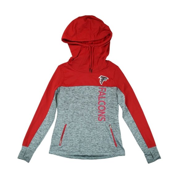 Atlanta Falcons Womens Hoodie Small S Gray Red Pullover Hooded NFL Zip Pockets - Picture 1 of 6
